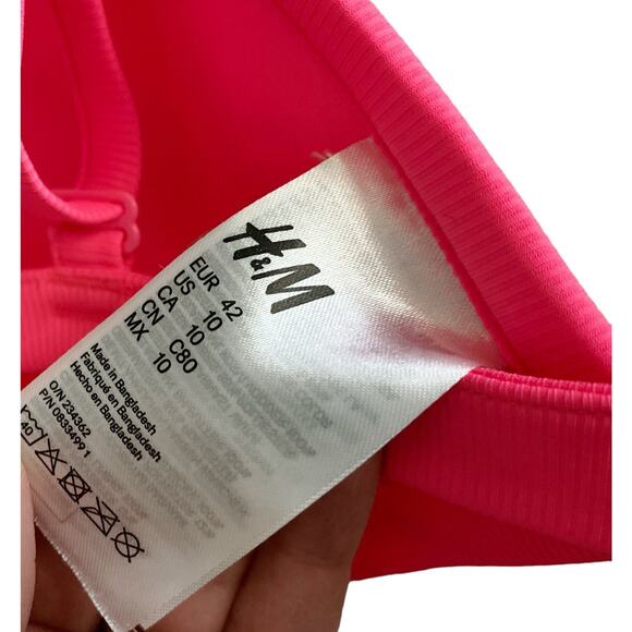 H&M Womens Size 10 Neon Hot Pink Triangle Bikini Bathing Swim Suit Top - Picture 5 of 5